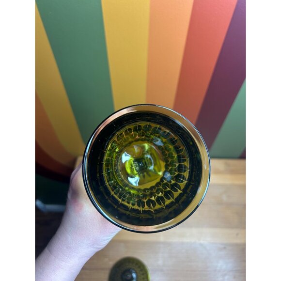 Vintage Indiana Glass Diamond Point Footed Candy Dish green catch all - chipped - Picture 3 of 8